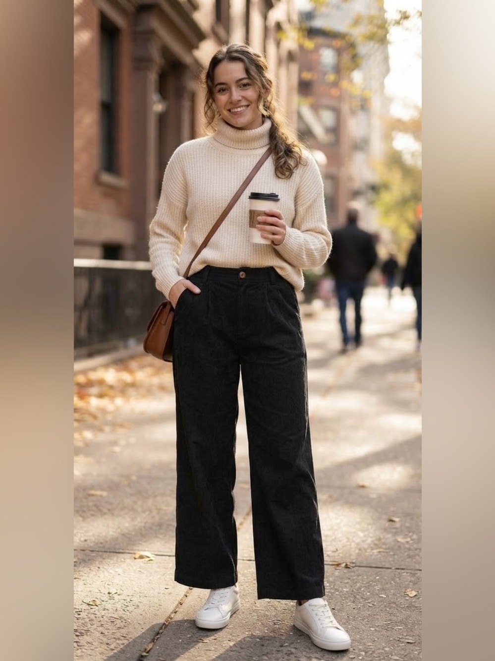 HALARA Black Wide-Leg Corduroy Pants